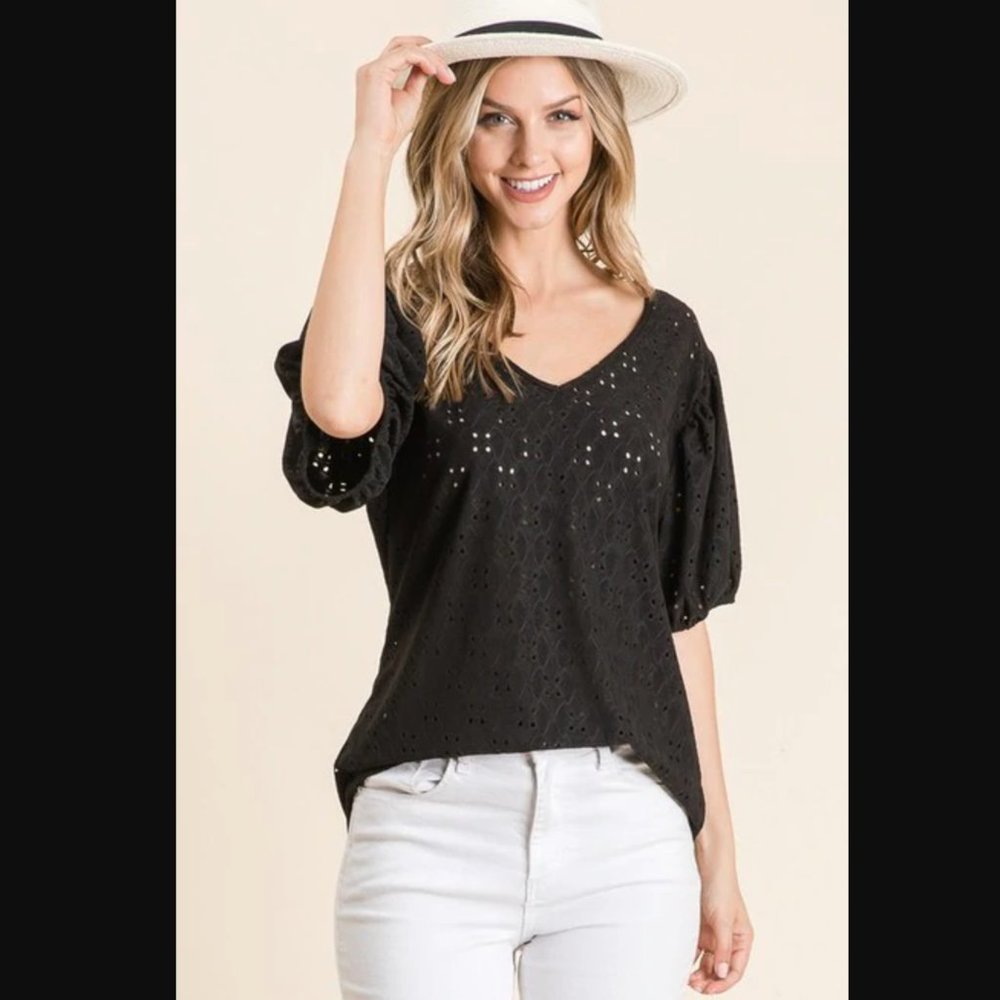 LTX Sportswear Black Eyelet Blouse Plus Size
